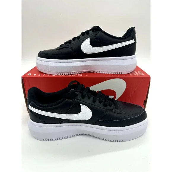 Nike Court Vision Alta Woman's size 11 Black leather / White Shoes DM0113 001 - Picture 2 of 6